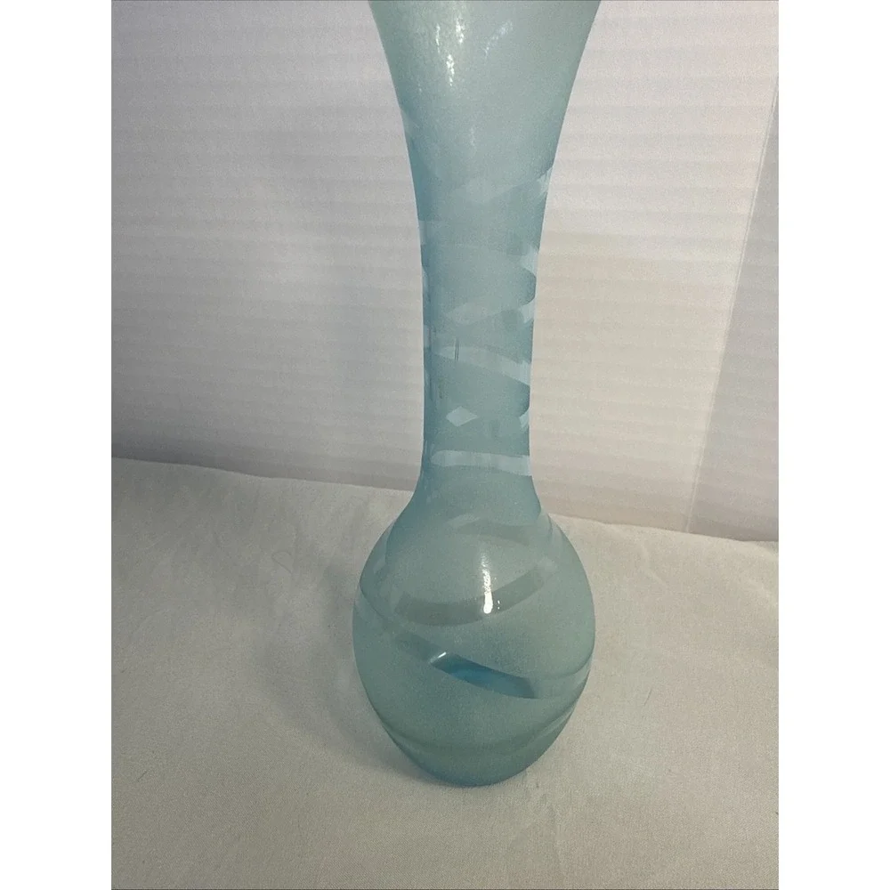 Vintage Light Blue Frosted Art Glass Vase 10